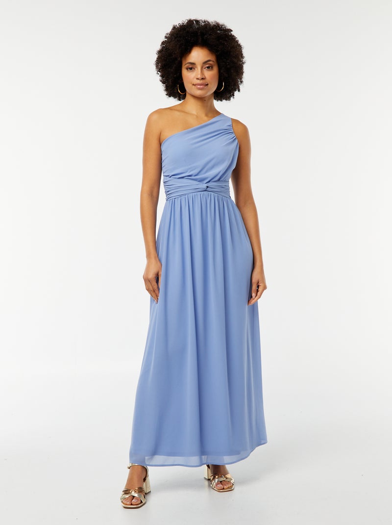 Lange asymmetrische jurk met geplooid effect aan de voorzijde BLAUW - Kiabi