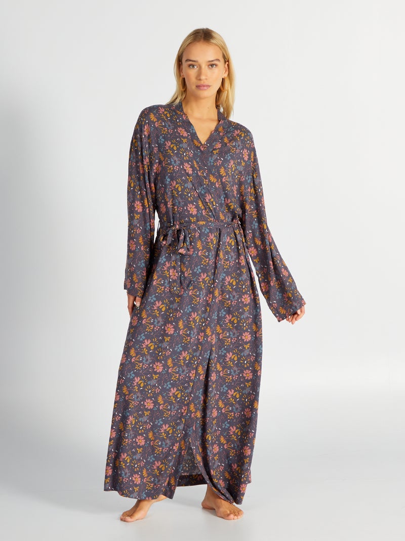 Lange badjas met print Blauw - Kiabi