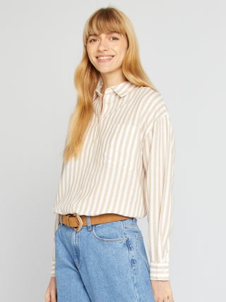 Lange blouse met borstzakje - 20% linnen
