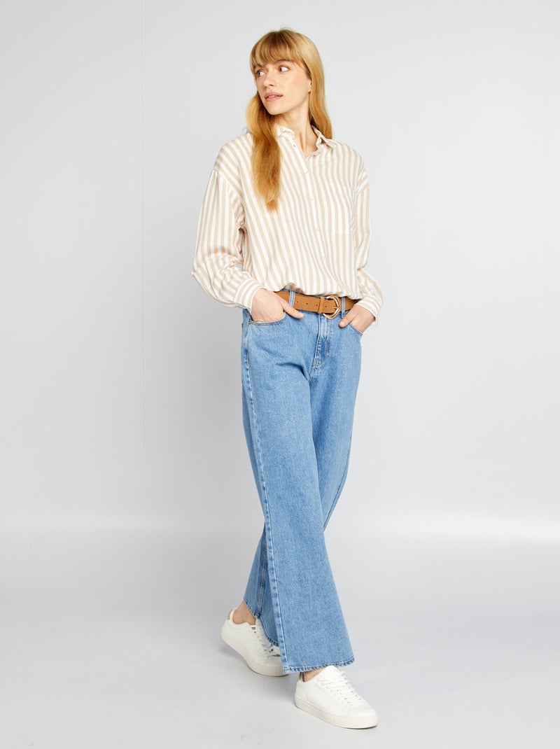 Lange blouse met borstzakje - 20% linnen BIEGE - Kiabi