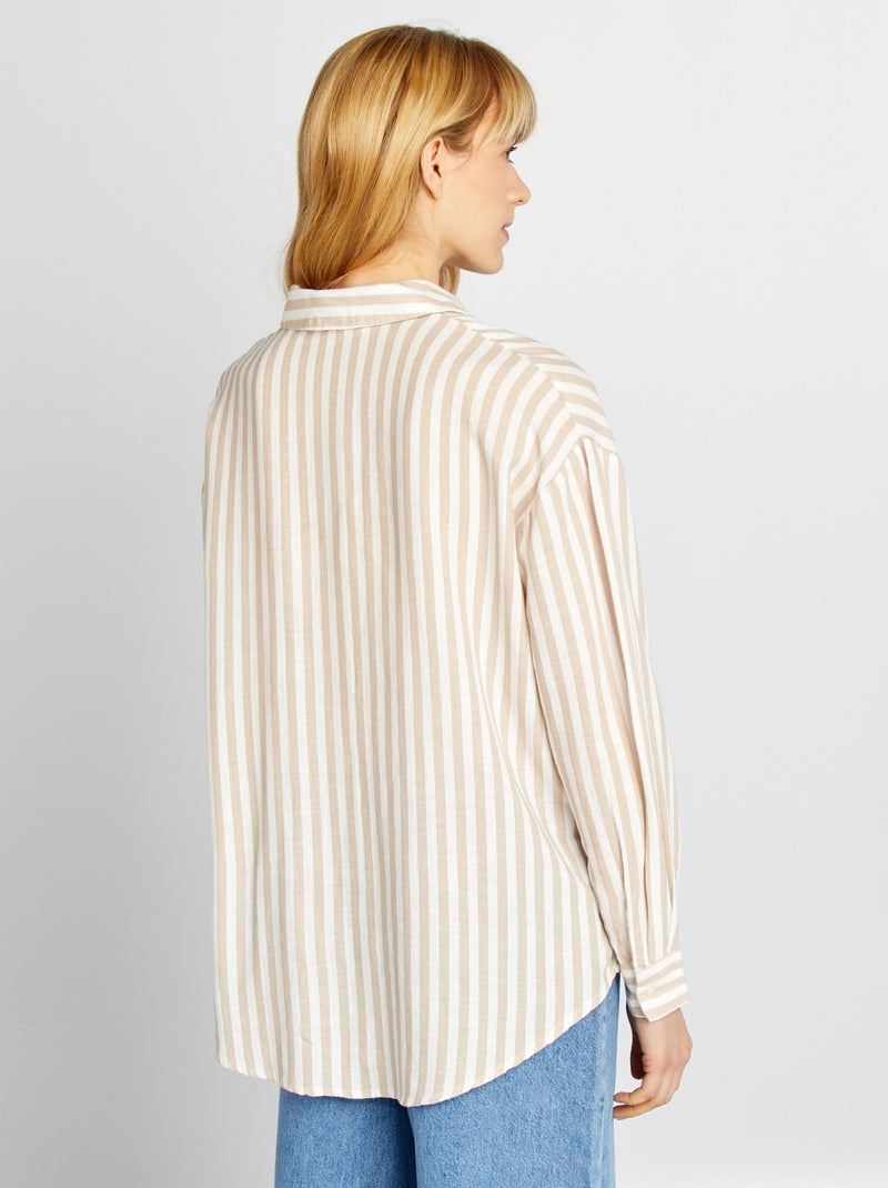 Lange blouse met borstzakje - 20% linnen BIEGE - Kiabi