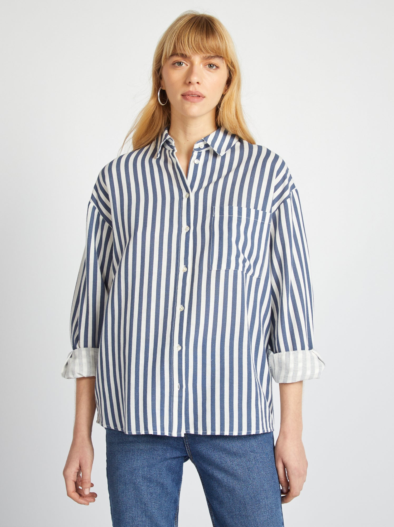 Linnen blouse lang lange mouw koraal