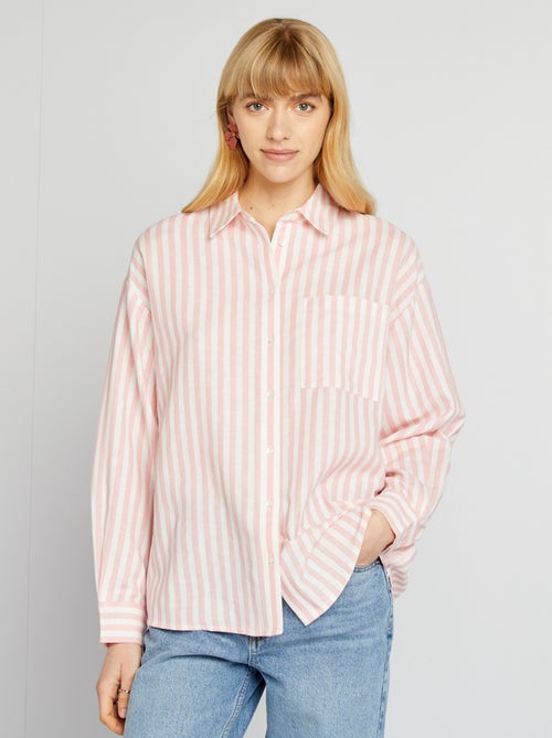Lange blouse met borstzakje - 20% linnen - Kiabi
