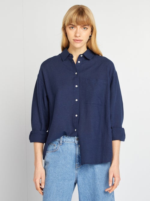 Lange blouse met borstzakje - 20% linnen - Kiabi