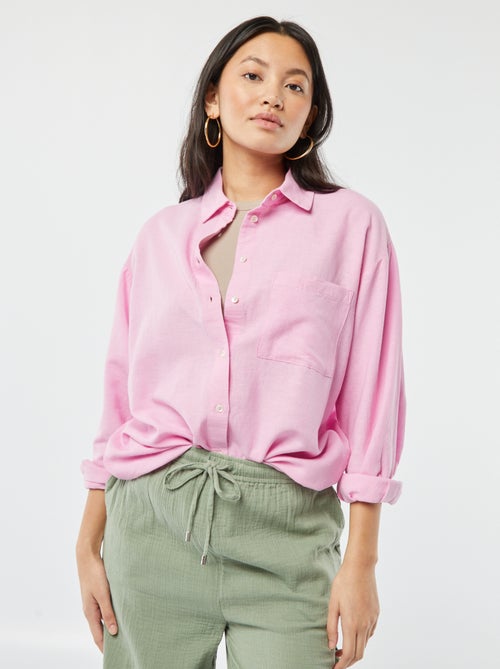 Lange blouse met borstzakje - 20% linnen - Kiabi