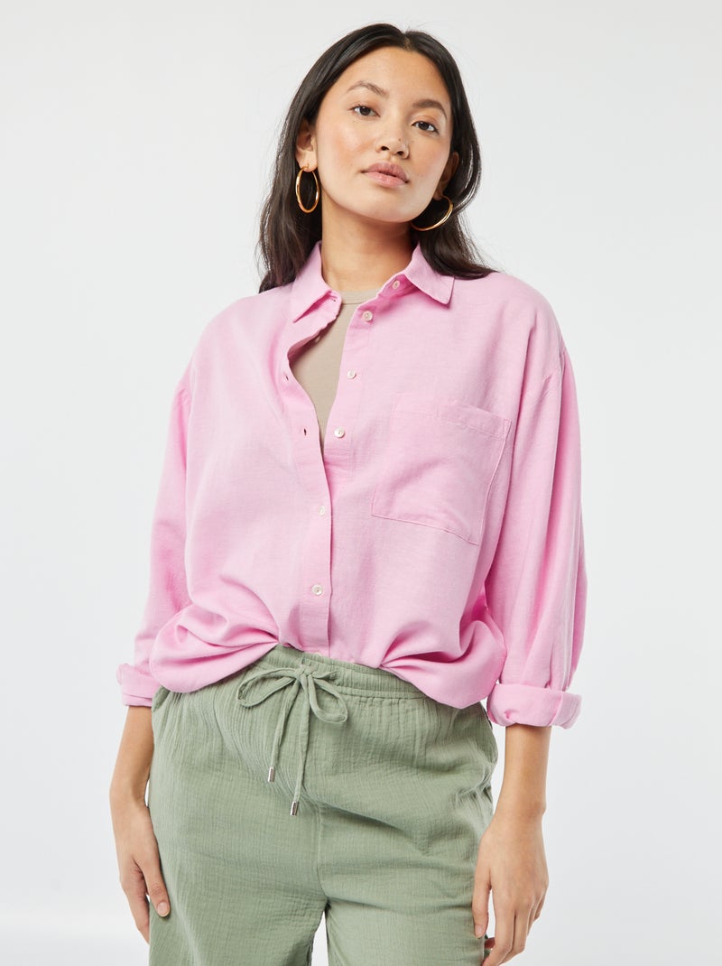 Lange blouse met borstzakje - 20% linnen ROSE - Kiabi