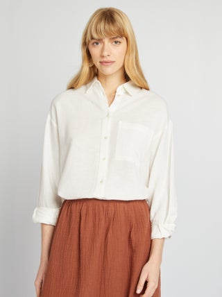 Lange blouse met borstzakje - 20% linnen