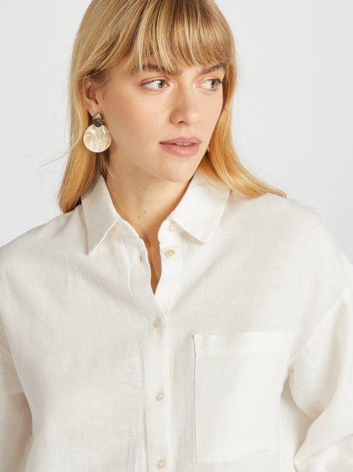 Lange blouse met borstzakje - 20% linnen - Kiabi