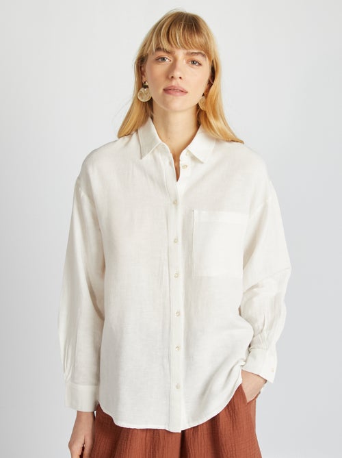 Lange blouse met borstzakje - 20% linnen - Kiabi