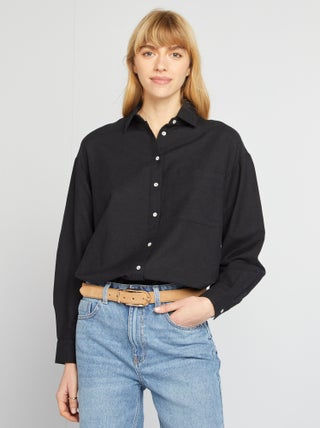 Lange blouse met borstzakje - 20% linnen