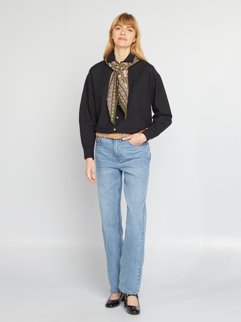 Lange blouse met borstzakje - 20% linnen zwart - Kiabi