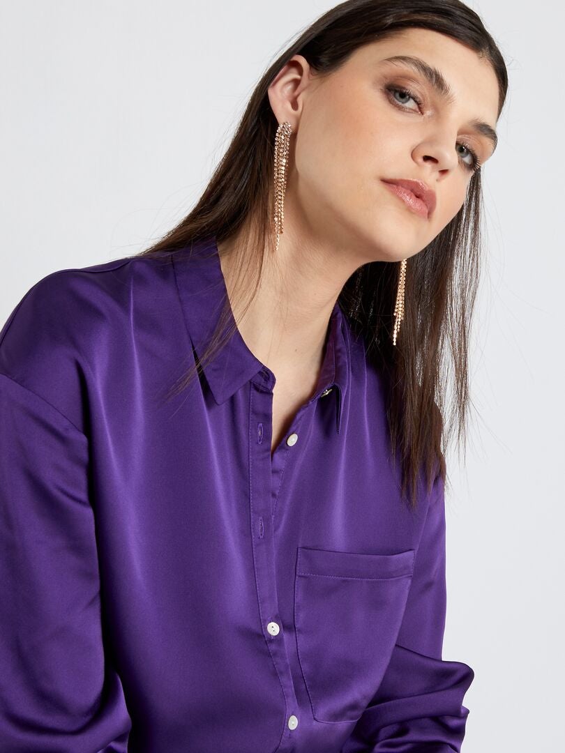 Lange blouse met satijnglans PAARS - Kiabi