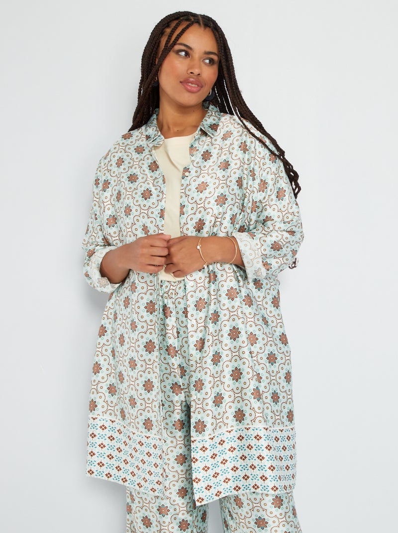 Lange blouse met satijnglans WIT - Kiabi