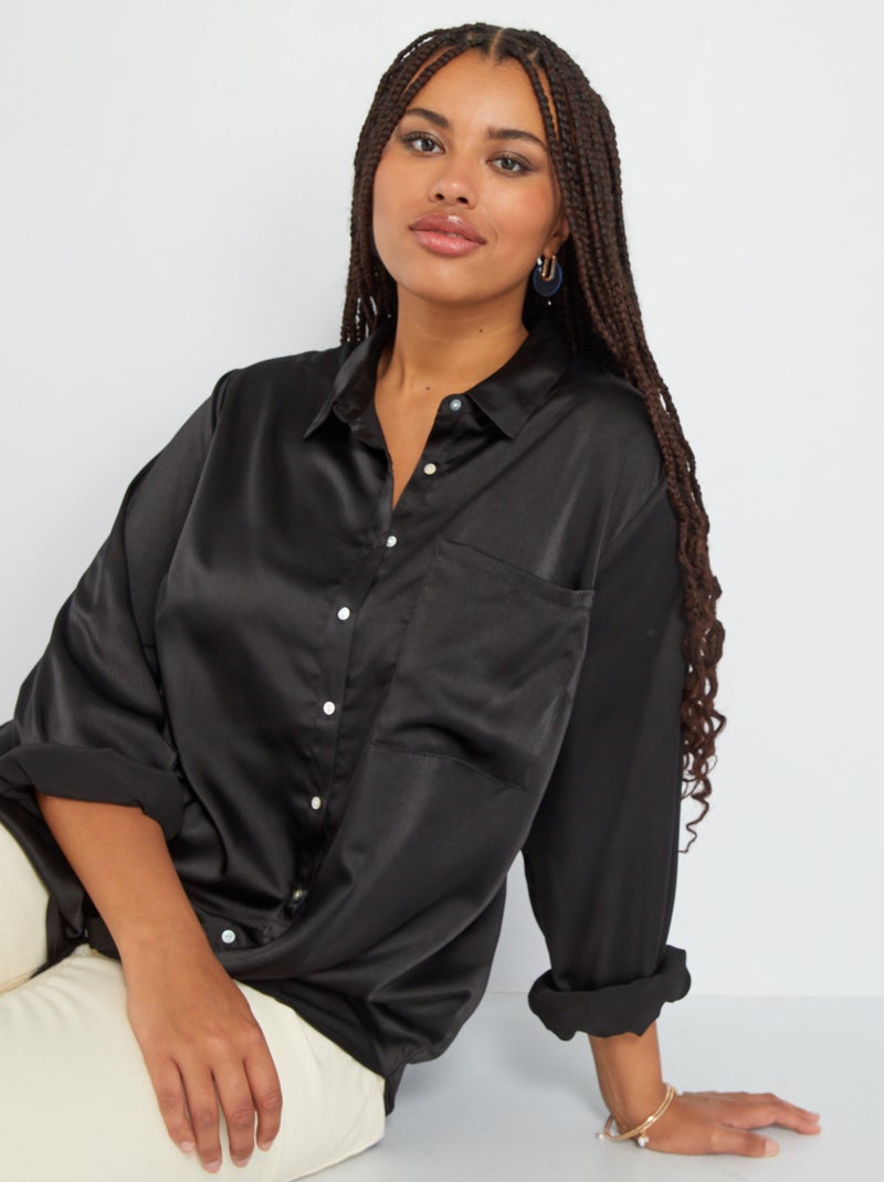 Lange blouse met satijnglans ZWART - Kiabi