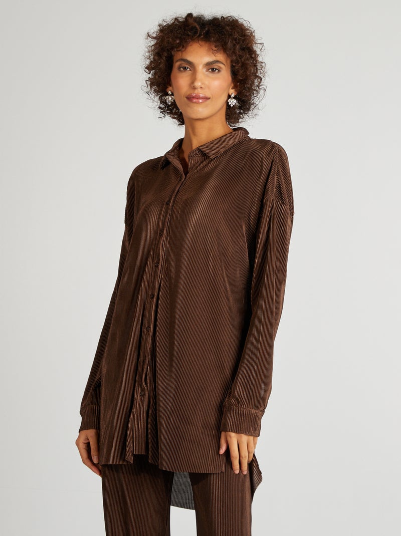 Lange blouse van plissétricot BRUIN - Kiabi