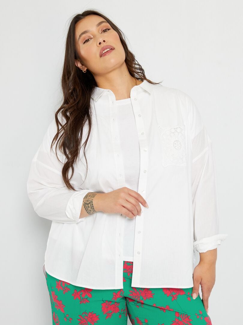 Lange blouse van poplin wit - Kiabi