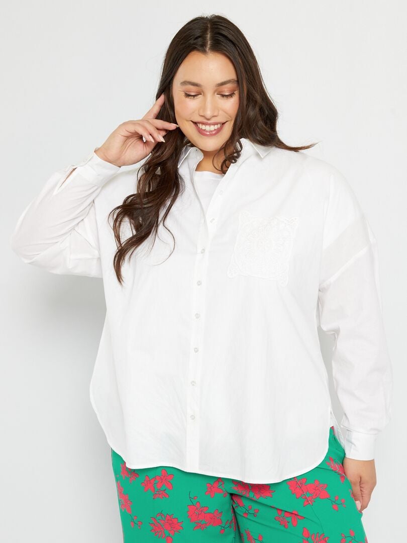 Lange blouse van poplin wit - Kiabi