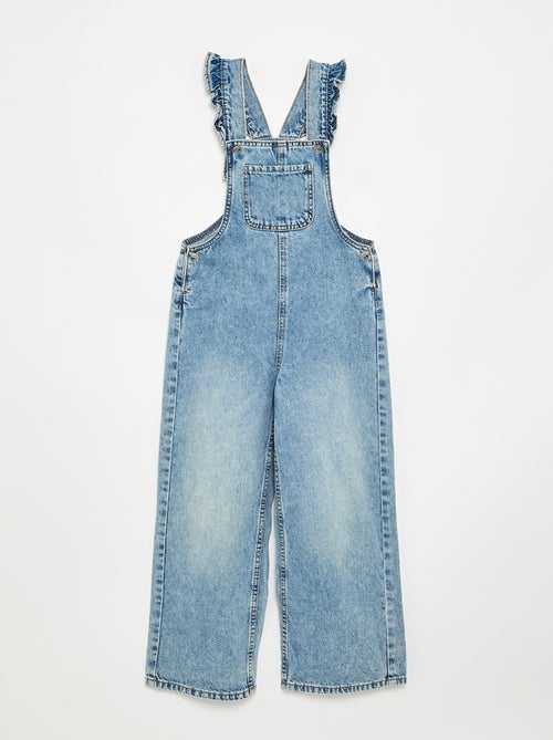 Lange denim tuinbroek met ruches aan de schouderbandjes - Kiabi