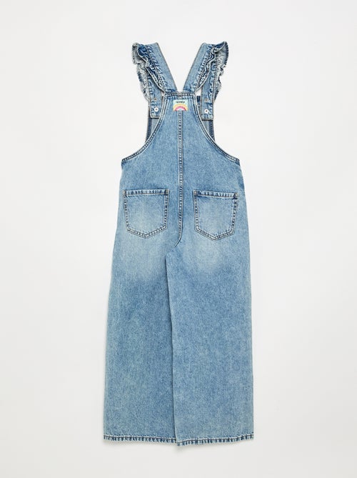 Lange denim tuinbroek met ruches aan de schouderbandjes - Kiabi