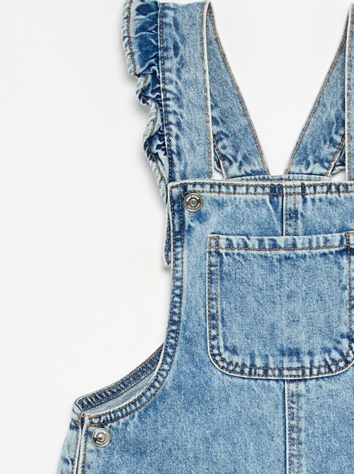 Lange denim tuinbroek met ruches aan de schouderbandjes - Kiabi