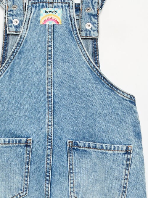 Lange denim tuinbroek met ruches aan de schouderbandjes - Kiabi