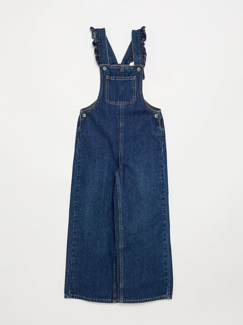 Lange denim tuinbroek met ruches aan de schouderbandjes - Kiabi