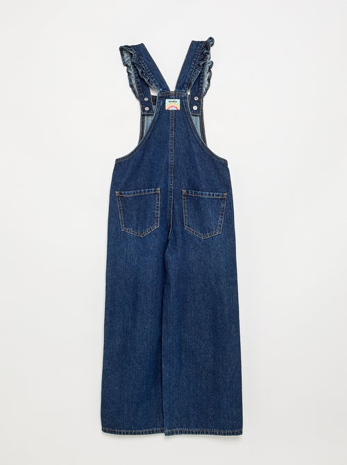 Lange denim tuinbroek met ruches aan de schouderbandjes - Kiabi
