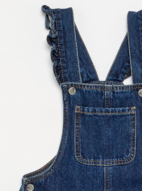 Lange denim tuinbroek met ruches aan de schouderbandjes - Kiabi