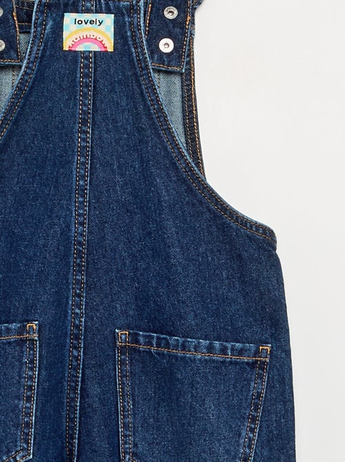 Lange denim tuinbroek met ruches aan de schouderbandjes - Kiabi