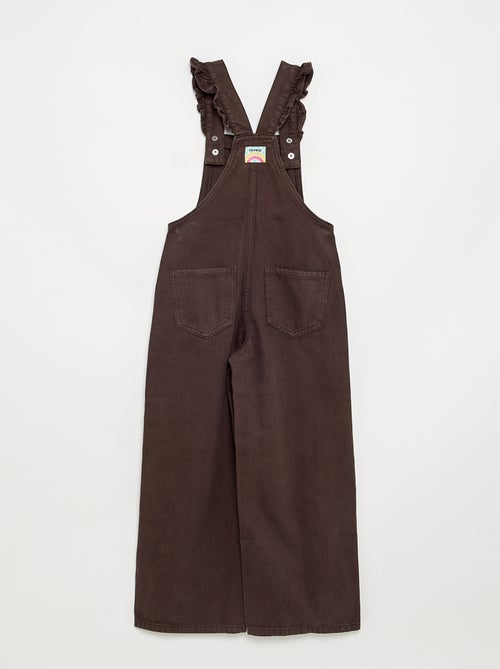 Lange denim tuinbroek met ruches aan de schouderbandjes - Kiabi