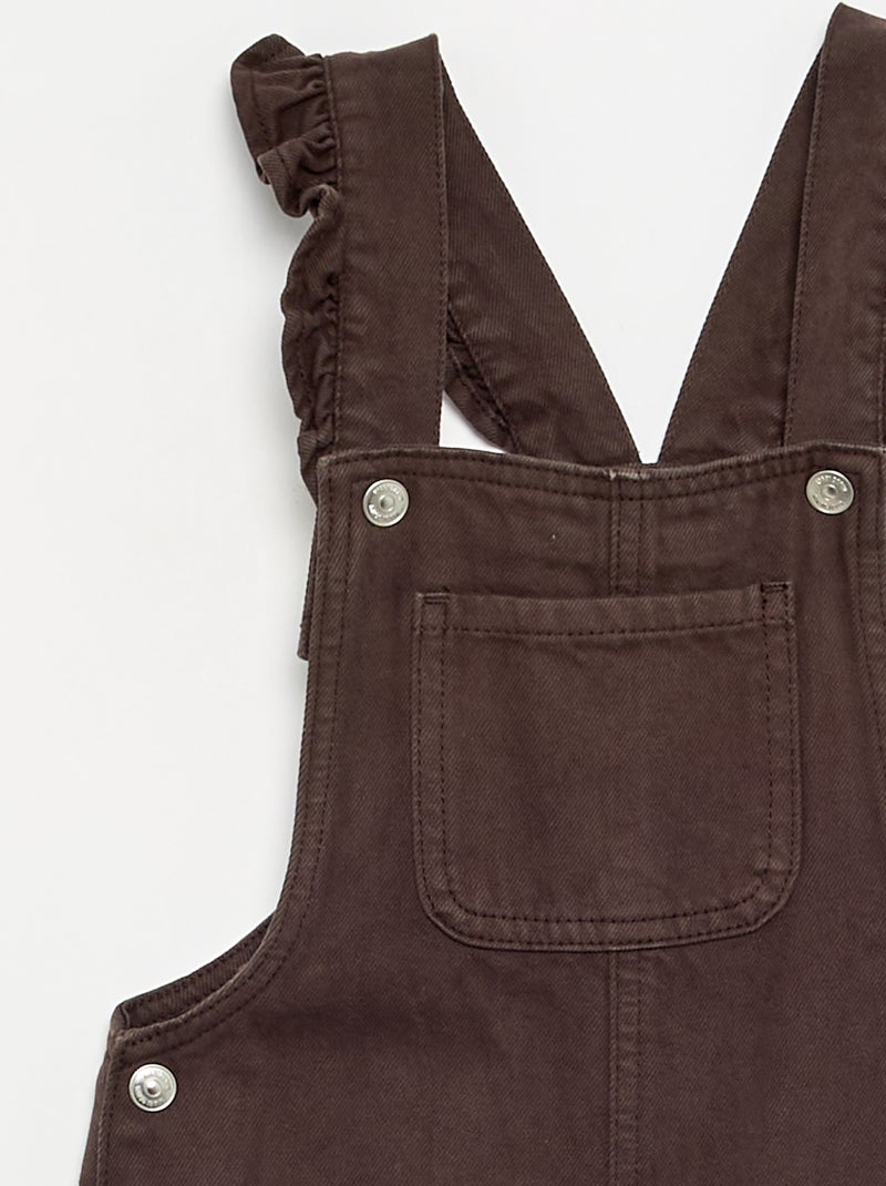 Lange denim tuinbroek met ruches aan de schouderbandjes Bruin - Kiabi