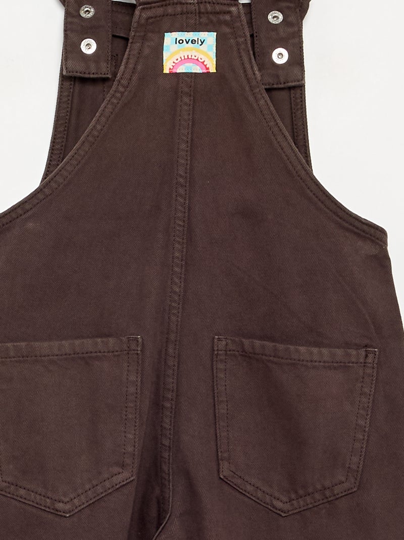 Lange denim tuinbroek met ruches aan de schouderbandjes Bruin - Kiabi