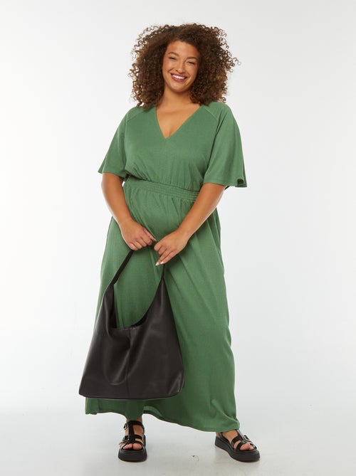 Lange, effen jurk met wafeltextuur - Kiabi