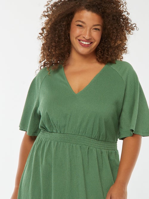 Lange, effen jurk met wafeltextuur - Kiabi