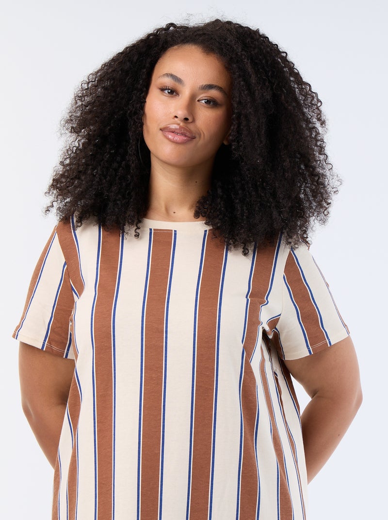Lange effen T-shirtjurk Biege - Kiabi