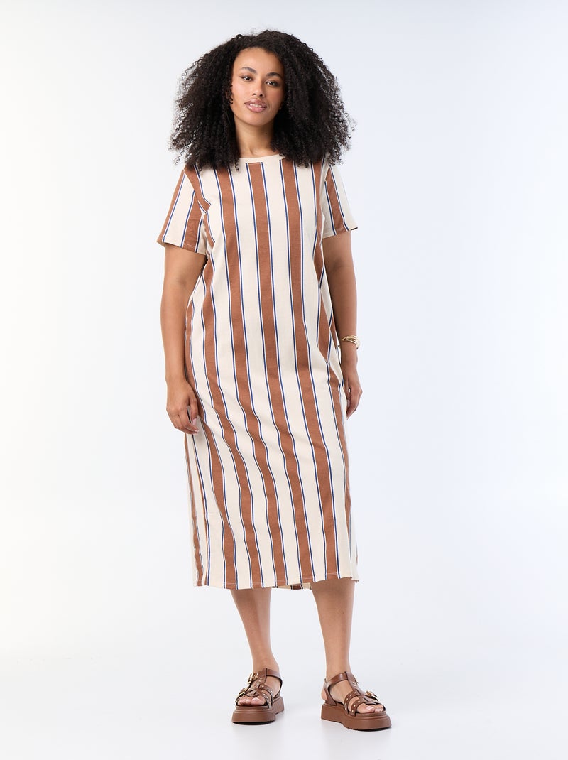 Lange effen T-shirtjurk Biege - Kiabi