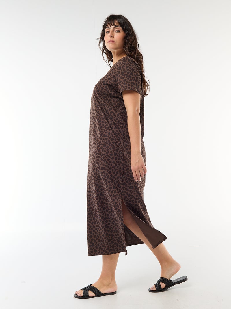 Lange effen T-shirtjurk Bruin - Kiabi