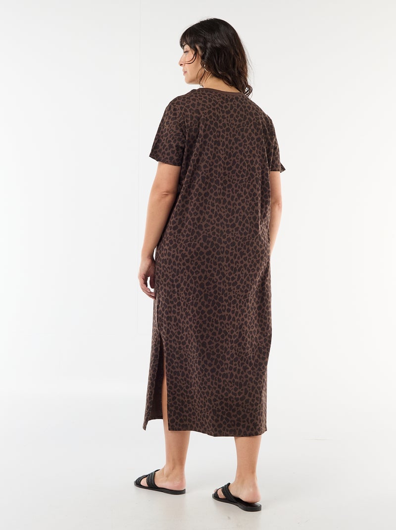Lange effen T-shirtjurk Bruin - Kiabi