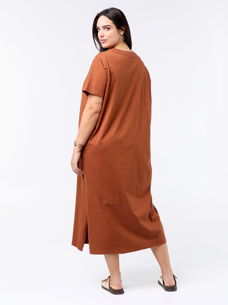 Lange effen T-shirtjurk Bruin - Kiabi