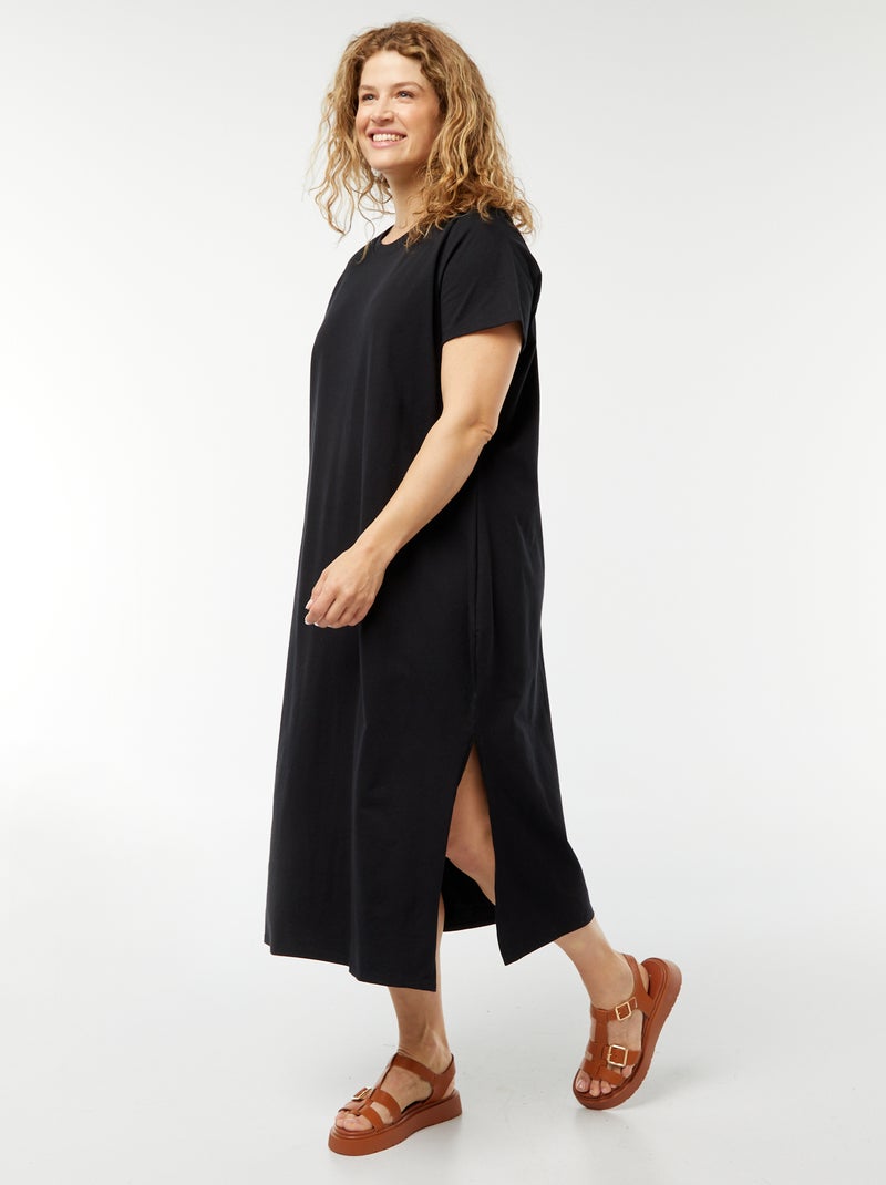 Lange, effen T-shirtjurk met korte mouw zwart - Kiabi