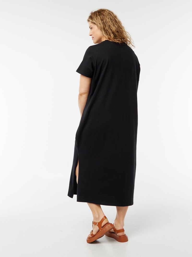 Lange, effen T-shirtjurk met korte mouw zwart - Kiabi