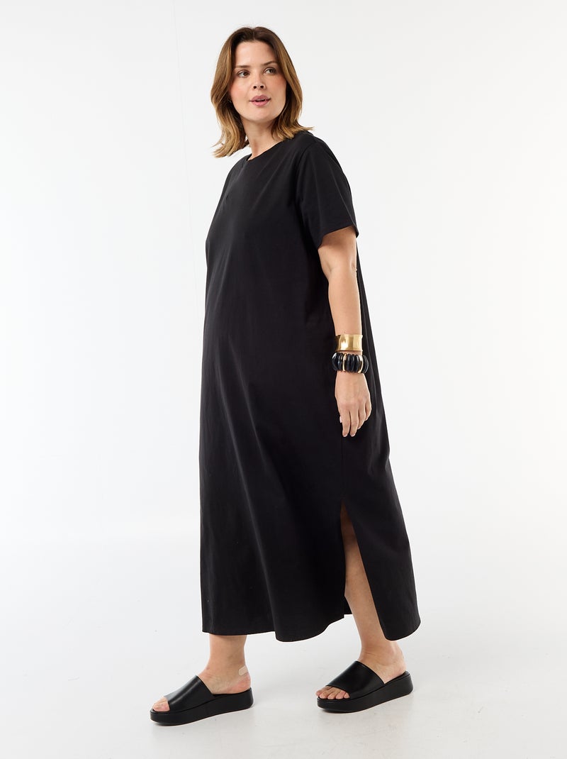 Lange effen T-shirtjurk Zwart - Kiabi