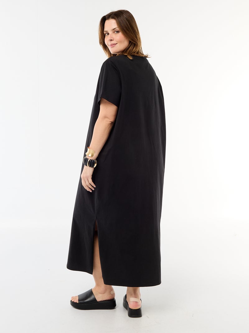 Lange effen T-shirtjurk Zwart - Kiabi
