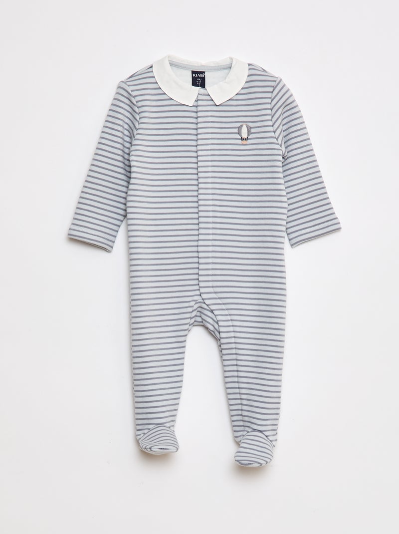 Lange en warme pyjama met Peter Pan-kraagje Blauw - Kiabi