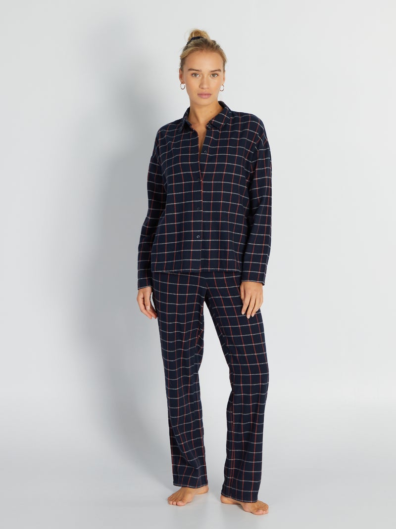 Lange flanellen pyjama - 2-delig BLAUW - Kiabi