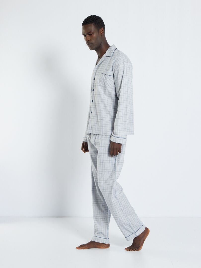 Lange flanellen pyjama - 2-delig grijs - Kiabi