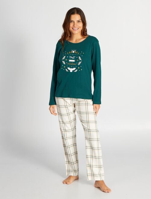 Lange, flanellen pyjama met T-shirt + broek - 2-delig - Kiabi