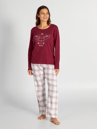 Lange, flanellen pyjama met T-shirt + broek - 2-delig