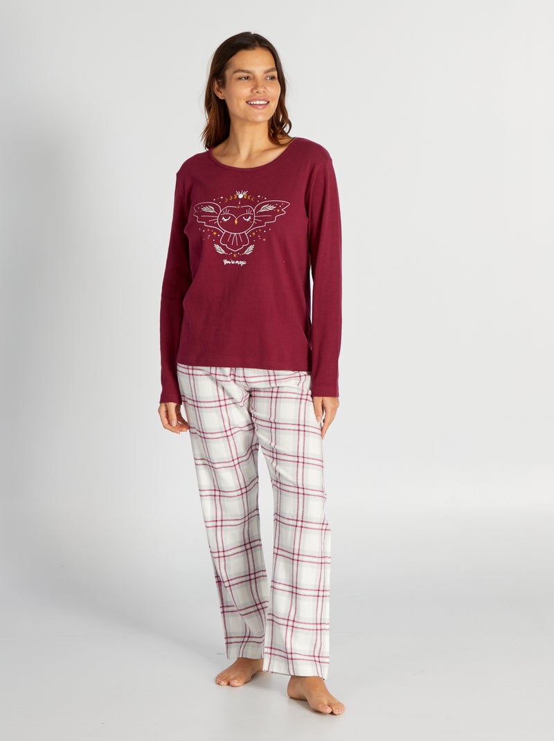 Lange, flanellen pyjama met T-shirt + broek - 2-delig ROOD - Kiabi