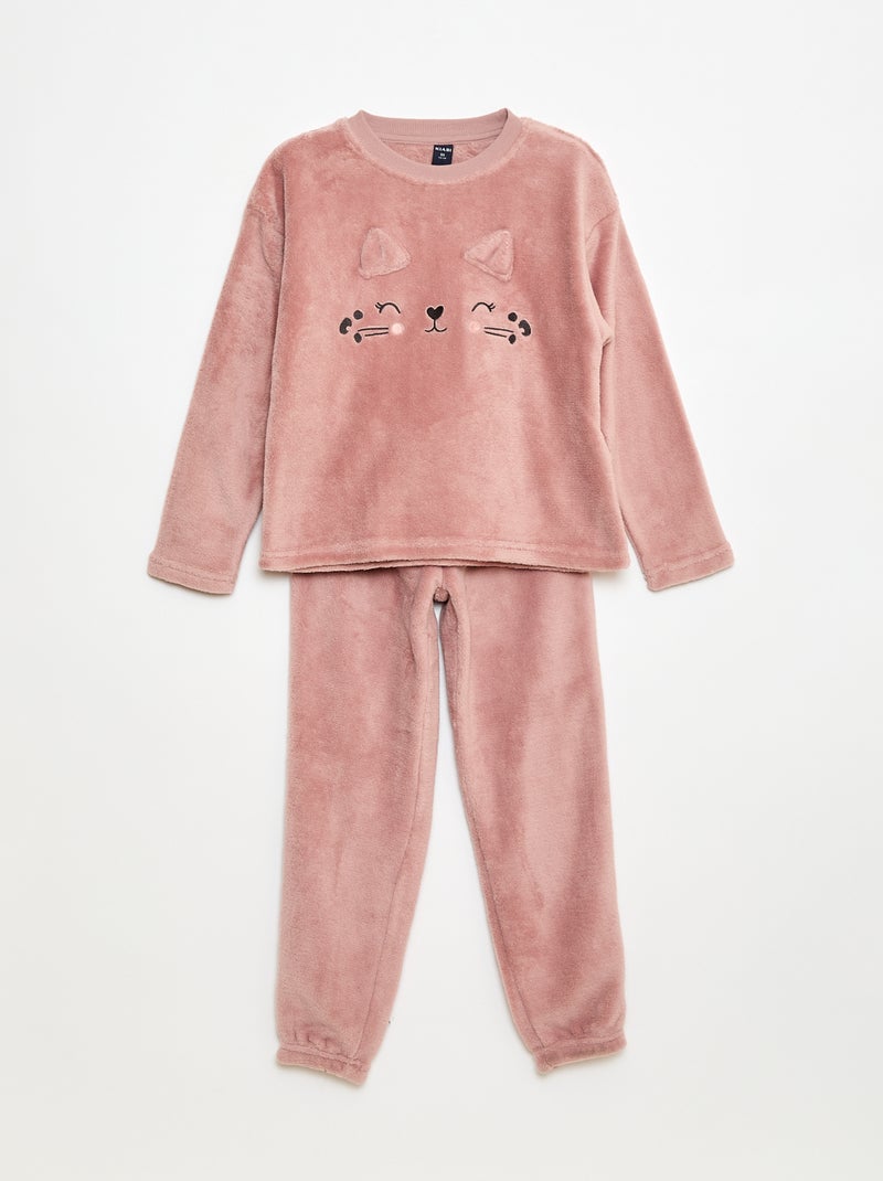 Lange fleece pyjama - Sweater + broek - 2-delig Rose - Kiabi